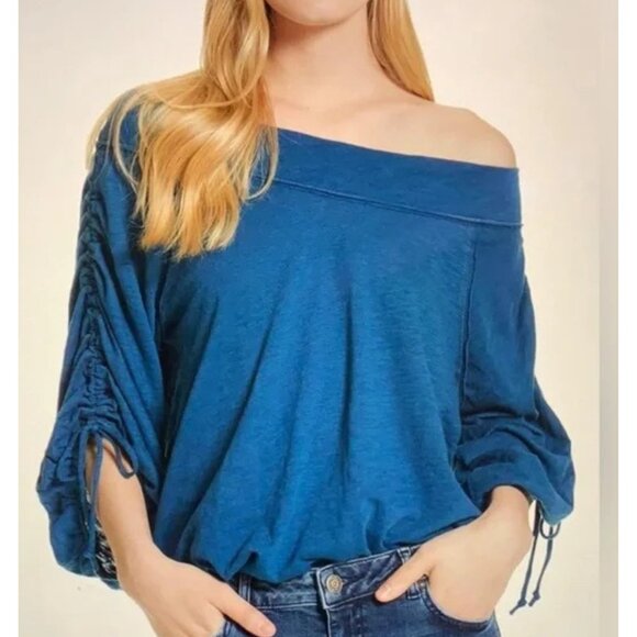 We The Free Free People Bohema Teal Ruched Off The Shoulder Top 35898 - Picture 1 of 16
